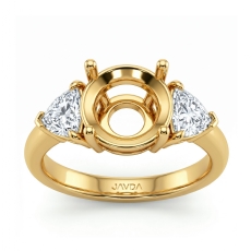 Three Stone Diamond Engagement Trillion Round Semi Mount Ring 14k Gold Yellow  (0.55Ct. tw.)