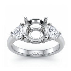 Three Stone Diamond Engagement Trillion Round Semi Mount Ring 14k W Gold 0.55Ct