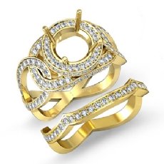 Halo Pave Diamond Engagement Ring Round Bridal Set 14k Gold Yellow Setting (1.7Ct. tw.)