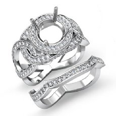 1.7Ct Halo Pave Diamond Engagement Ring Round Bridal Set 14K White Gold Setting