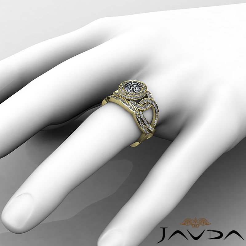 Twisted Halo Bridal Set diamond Ring 14k Gold Yellow