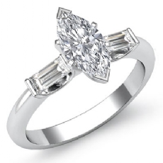 Classic 3 Stone Bar Baguette diamond Ring Platinum 950
