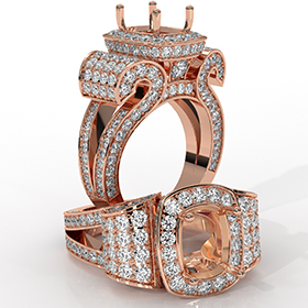 Cushion Diamond Setting Antique & Vintage Engagement Semi Mount Ring 14k Rose Gold  (2.65Ct. tw.)