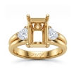Three Stone Diamond Engagement Trillion Emerald Semi Mount Ring 14k Yellow Gold 0.58Ct - javda.com 