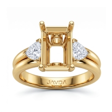 Three Stone Diamond Engagement Trillion Emerald Semi Mount Ring 14k Gold Yellow  (0.58Ct. tw.)