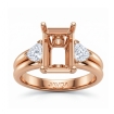 Three Stone Diamond Engagement Trillion Emerald Semi Mount Ring 18k Rose Gold 0.58Ct - javda.com 