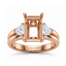 Three Stone Diamond Engagement Trillion Emerald Semi Mount Ring 18k Rose Gold  (0.58Ct. tw.)