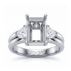 Three Stone Diamond Engagement Trillion Emerald Semi Mount Ring 14k White Gold 0.58Ct - javda.com 