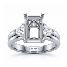 Three Stone Diamond Engagement Trillion Emerald Semi Mount Ring 14k W Gold 0.6Ct