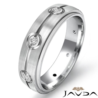 Eternity Wedding Band Round Diamond Mens Step Edge Ring 14k Gold White 0.1Ct