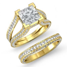Wide Split Shank Bridal Set diamond Ring 18k Gold Yellow