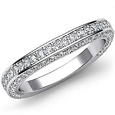 0.95 Ct Pave Diamond Half Wedding Band 14k White Gold Matching Ring