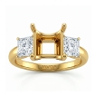 Three Stone Diamond Semi Mount Engagement Ring Princess Setting 14k Yellow Gold 0.51Ct - javda.com 