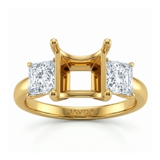 Three Stone Diamond Semi Mount Engagement Ring Princess Setting 18k Gold Yellow  (0.51Ct. tw.)
