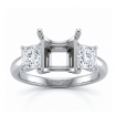 Three Stone Diamond Semi Mount Engagement Ring Princess Setting 14k White Gold 0.51Ct - javda.com 