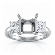 Three Stone Diamond Semi Mount Engagement Ring Princess Setting 14K W Gold 1/2Ct