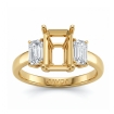 3 Stone Emerald Shape Diamond Semi Mount Ring 14k Yellow Gold 0.4Ct - javda.com 