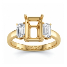 3 Stone Emerald Shape Diamond Semi Mount Ring 14k Gold Yellow  (0.4Ct. tw.)