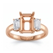 3 Stone Emerald Shape Diamond Semi Mount Ring 14k Rose Gold 0.4Ct - javda.com 