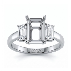 3 Stone Emerald Shape Diamond Semi Mount Ring 14k White Gold 0.4Ct