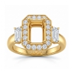 3 Stone Halo Diamond Engagement Emerald Semi Mount 14k Yellow Gold Ring 0.78Ct - javda.com 