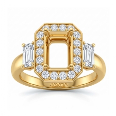 3 Stone Halo Diamond Engagement Emerald Semi Mount 18k Gold Yellow Ring  (0.78Ct. tw.)