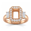 3 Stone Halo Diamond Engagement Emerald Semi Mount 18k Rose Gold Ring 0.78Ct - javda.com 