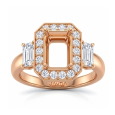 3 Stone Halo Diamond Engagement Emerald Semi Mount 18k Rose Gold Ring  (0.78Ct. tw.)