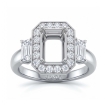 3 Stone Halo Diamond Engagement Emerald Semi Mount 14k White Gold Ring 0.78Ct - javda.com 