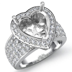 Halo Pave Setting Diamond Engagement Ring Heart Semi Mount 14k White Gold 2Ct