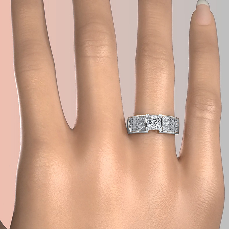 Classic Side Stone 4 Prong diamond Ring 14k Gold White