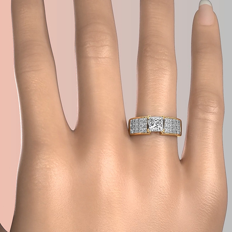 Classic Side Stone 4 Prong diamond Ring 14k Gold Yellow