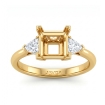 Diamond Engagement Three Stone Trillion Princess Setting Ring 14k Yellow Gold 0.55Ct - javda.com 