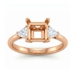 Diamond Engagement Three Stone Trillion Princess Setting Ring 18k Rose Gold 0.55Ct - javda.com 
