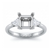Diamond Engagement Three Stone Trillion Princess Setting Ring 14k White Gold 0.55Ct - javda.com 