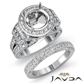 3.7Ct Diamond Engagement Ring Round Halo Pave Setting Bridal Set 14k Gold White