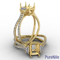 3 Stone Split Shank Emerald Semi Mount Diamond Engagement Ring 14k Gold Yellow  (0.9Ct. tw.)