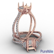 3 Stone Split Shank Emerald Semi Mount Diamond Engagement Ring 18k Rose Gold  (0.9Ct. tw.)