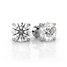 Round Lab grown Diamond Prong Stud Earring IGI Certified 14k White Gold 3.00ctw.