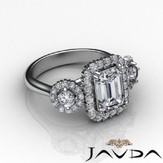 Three Stone Halo Prong Set diamond Ring 18k Gold White