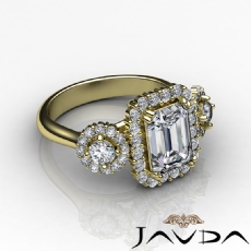 Three Stone Halo Prong Set diamond Ring 18k Gold Yellow