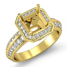 Diamond Engagement Ring Asscher Semi Mount 18k Gold Yellow Halo Pave Setting (1Ct. tw.)