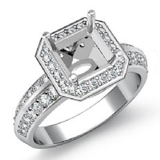 1Ct Diamond Engagement Ring Asscher Semi Mount 14k White Gold Halo Pave Setting
