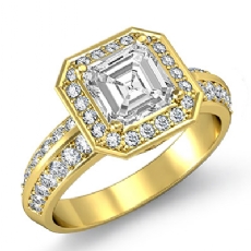 2 Row Pave Set Shank Halo diamond Ring 18k Gold Yellow