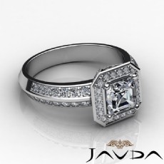 2 Row Pave Set Shank Halo diamond Ring 18k Gold White