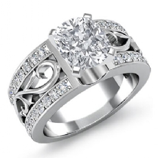 Sidestone Filigree Shank diamond Ring 14k Gold White