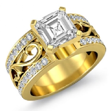 Filigree Shank Sidestone diamond Ring 14k Gold Yellow