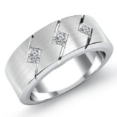 Matte Finish Princess Diamond Men's Half Wedding Band in 14k White Gold 0.35 Ct