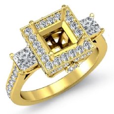 Diamond Three Stone Engagement Round Princess Ring 14k Gold Yellow Halo Setting  (1.1Ct. tw.)