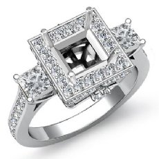 Diamond Three Stone Engagement Round Princess Ring 14k W Gold Halo Setting 1.1Ct
